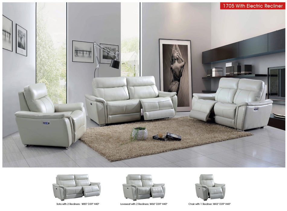 1705 Light-Grey With Electric Recliners Set - Gate Furniture