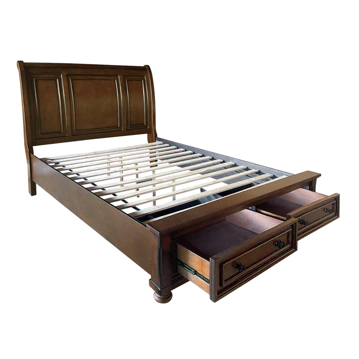 Cumberland Brown Cherry Sleigh Storage Platform Bedroom Set