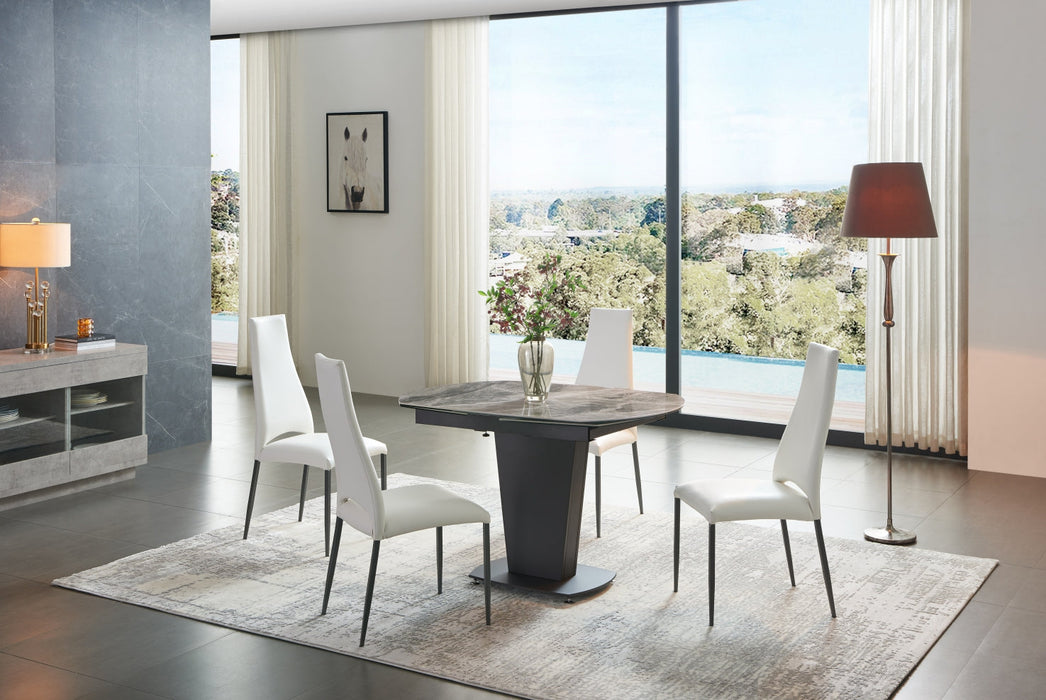 2417 Marble Table Grey Taupe With 3405 Chairs Beige Set - Gate Furniture