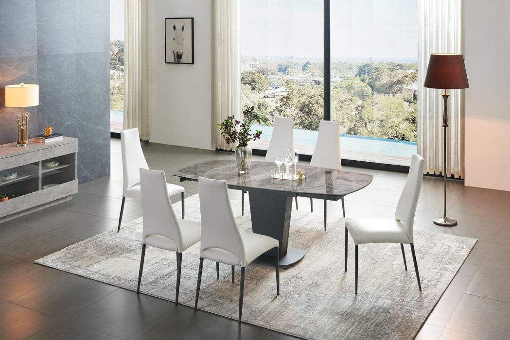 2417 Marble Table Grey Taupe With 3405 Chairs Beige Set - Gate Furniture