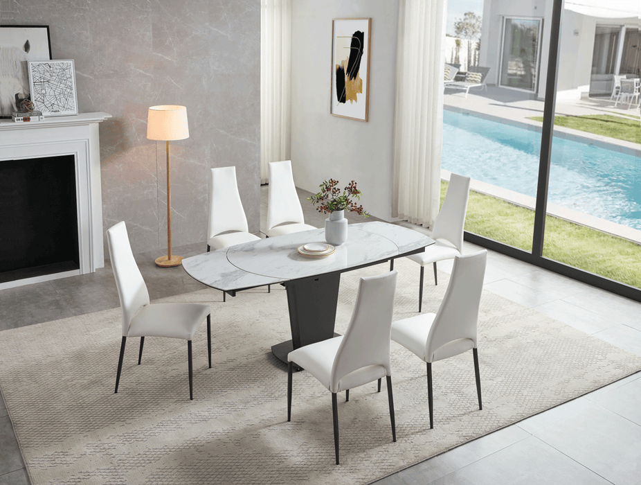 2417 Marble Table White With 3405 White Chairs Set - Gate Furniture