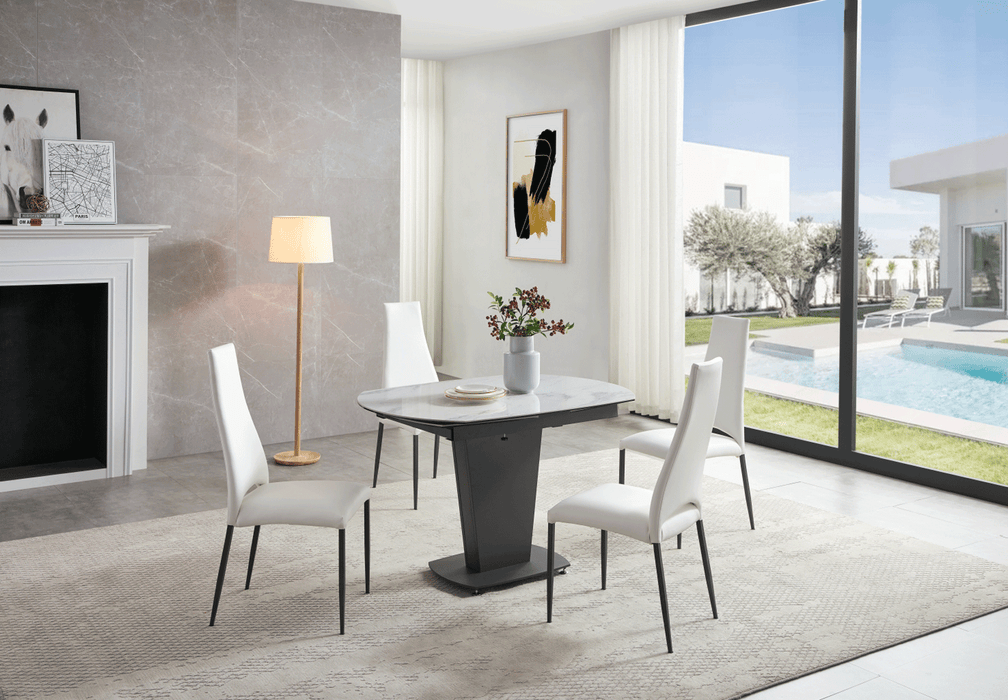 2417 Marble Table White With 3405 White Chairs Set - Gate Furniture