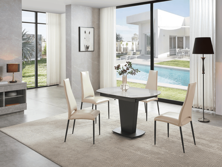 2417 Marble Table White With 3405 White Chairs Set - Gate Furniture