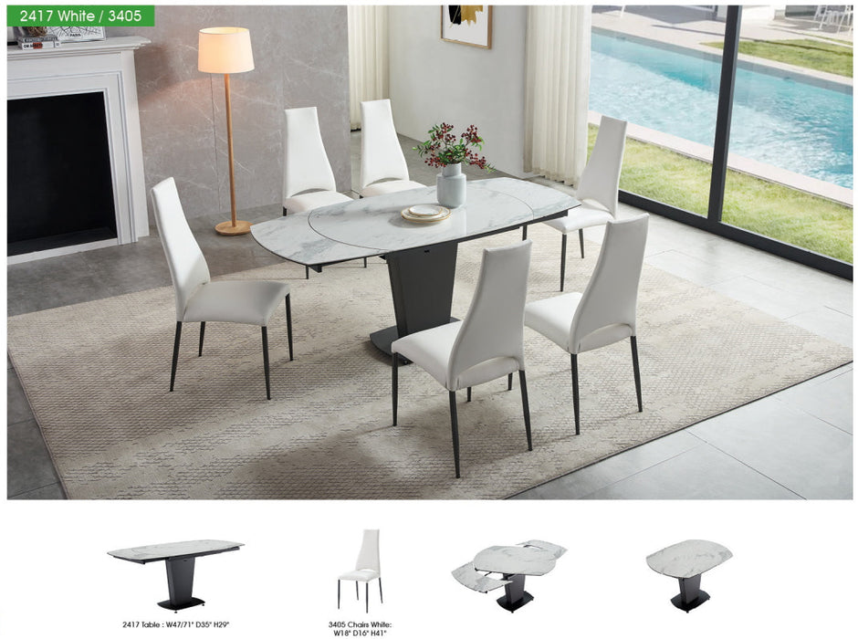 2417 Marble Table White With 3405 White Chairs Set - Gate Furniture
