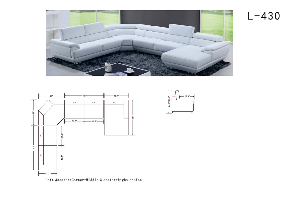 430 Sectional Pure White - i27451 - Gate Furniture