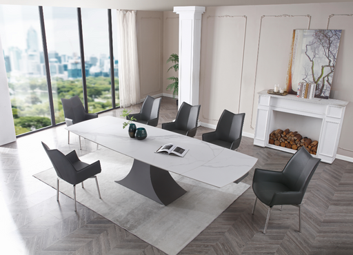 9437 Dining Table With 1218 Swivel Dark Grey Chair Set - Gate Furniture