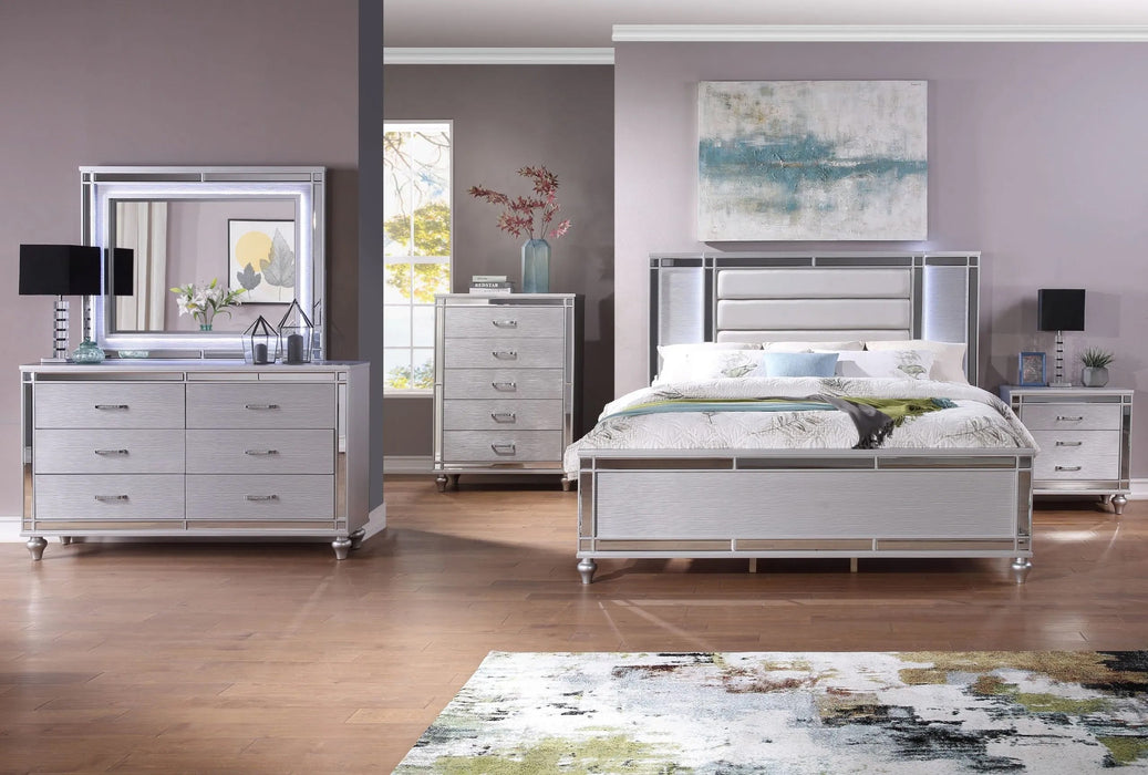 Silver Finish Full Led Bedroom Set