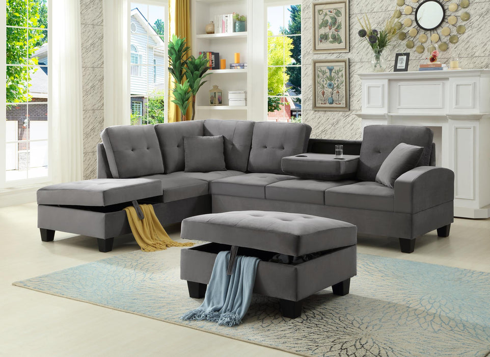 Astilbe Grey Velvet Sectional With Ottoman