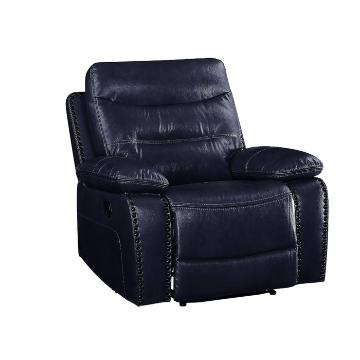 Aashi Navy Leather Reclining Living Room Set