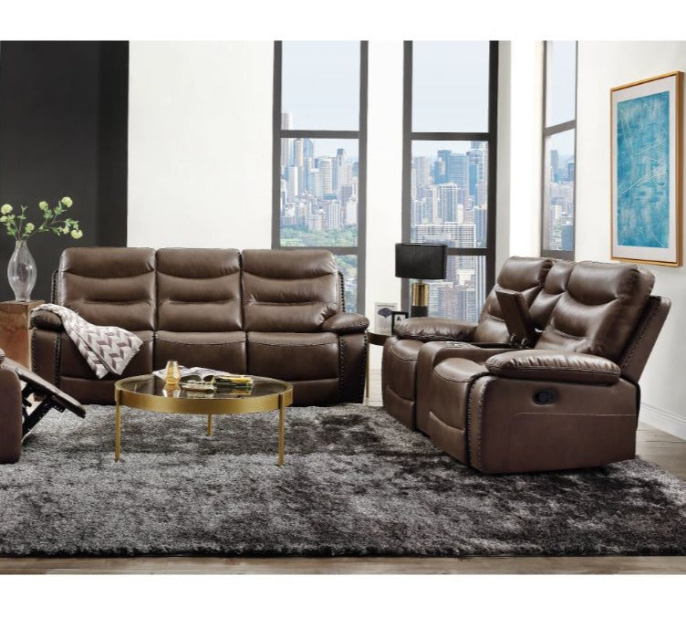 Aashi Brown Leather Reclining Living Room Set