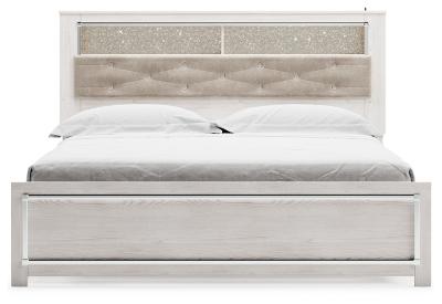 Altyra White Upholstered Bookcase LED Queen Panel Bed - Gate Furniture
