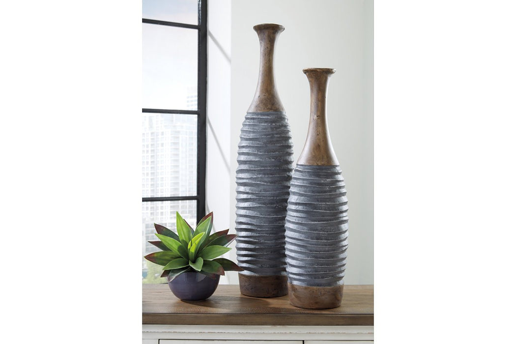 BLAYZE Antique Gray/Brown Vase (Set of 2) - A2000388 - Gate Furniture