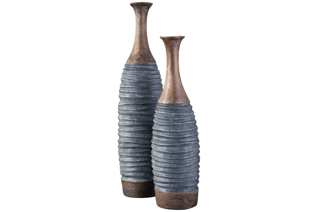BLAYZE Antique Gray/Brown Vase (Set of 2) - A2000388 - Gate Furniture