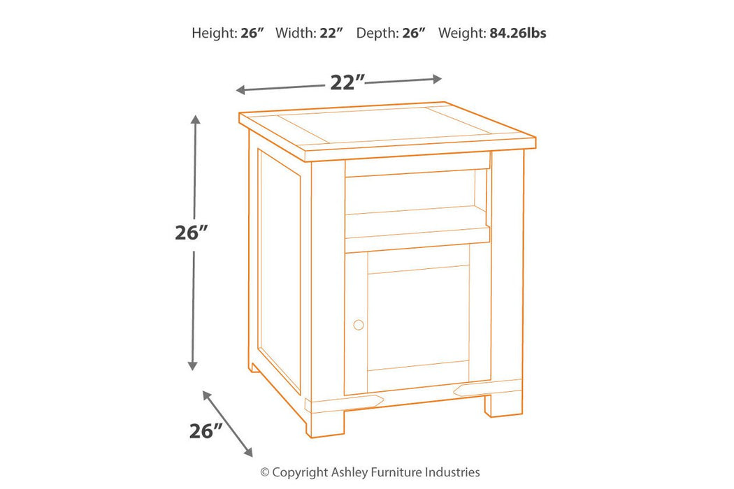 Budmore Brown End Table with USB Ports & Outlets - T372-3 - Gate Furniture