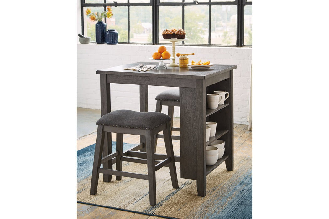 Caitbrook Gray Counter Height Dining Table and Bar Stools (Set of 3) - D388-113 - Gate Furniture