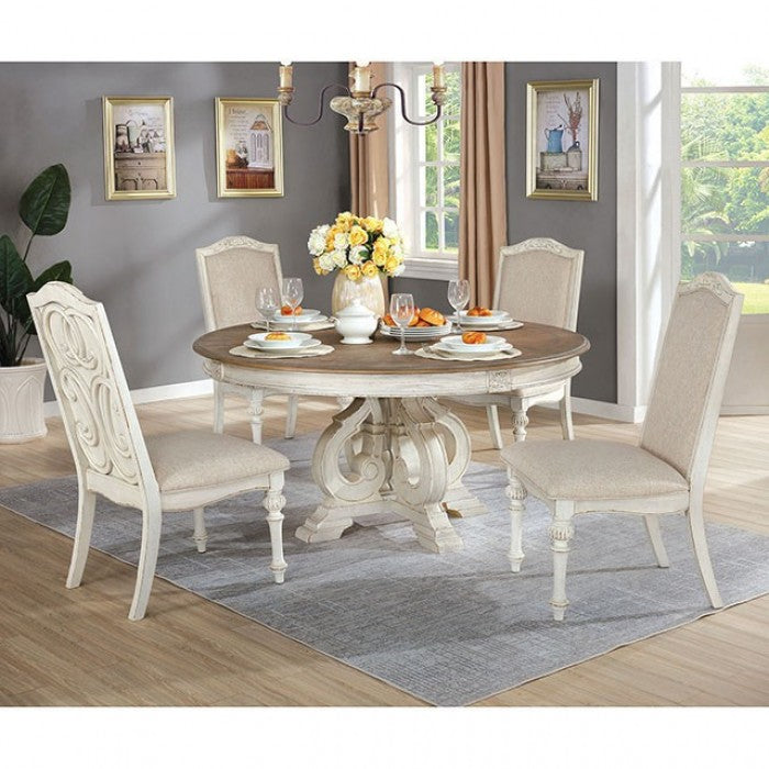 ARCADIA Antique White Round Dining Room Set