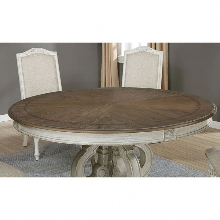 ARCADIA Antique White Round Dining Room Set