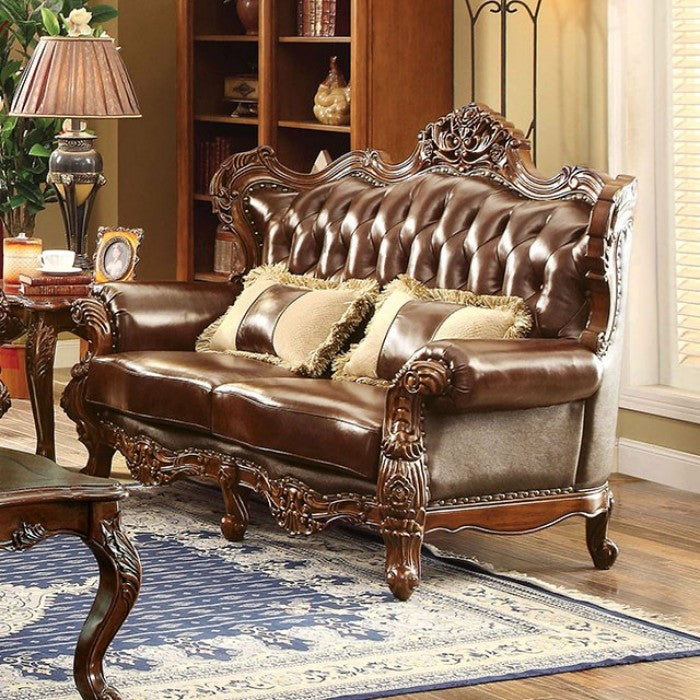 JERICHO Brown/Dark Oak Leatherette Wood Living Room Set