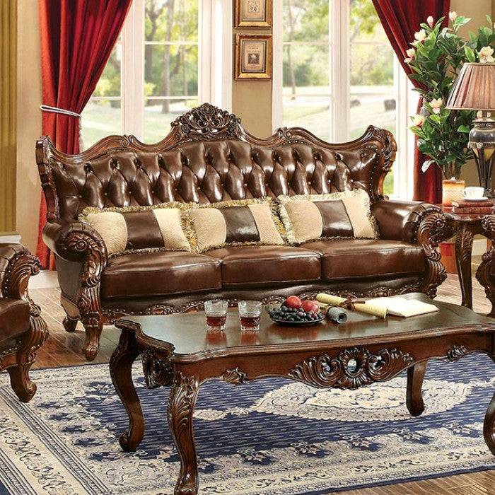 JERICHO Brown/Dark Oak Leatherette Wood Living Room Set