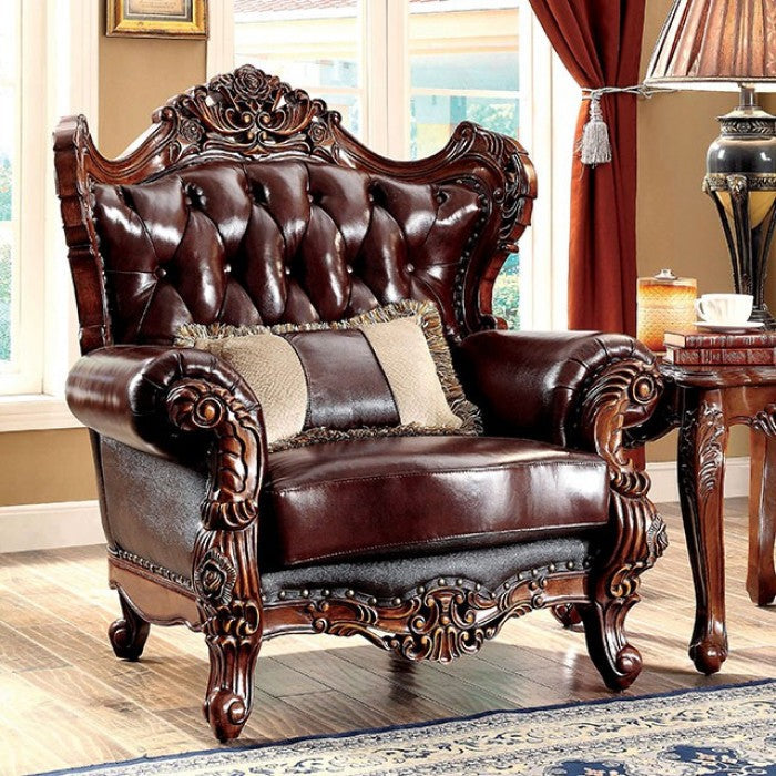 JERICHO Brown/Dark Oak Leatherette Wood Living Room Set