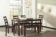 Coviar Brown Dining Table and Chairs with Bench (Set of 6) - D385-325 - Gate Furniture