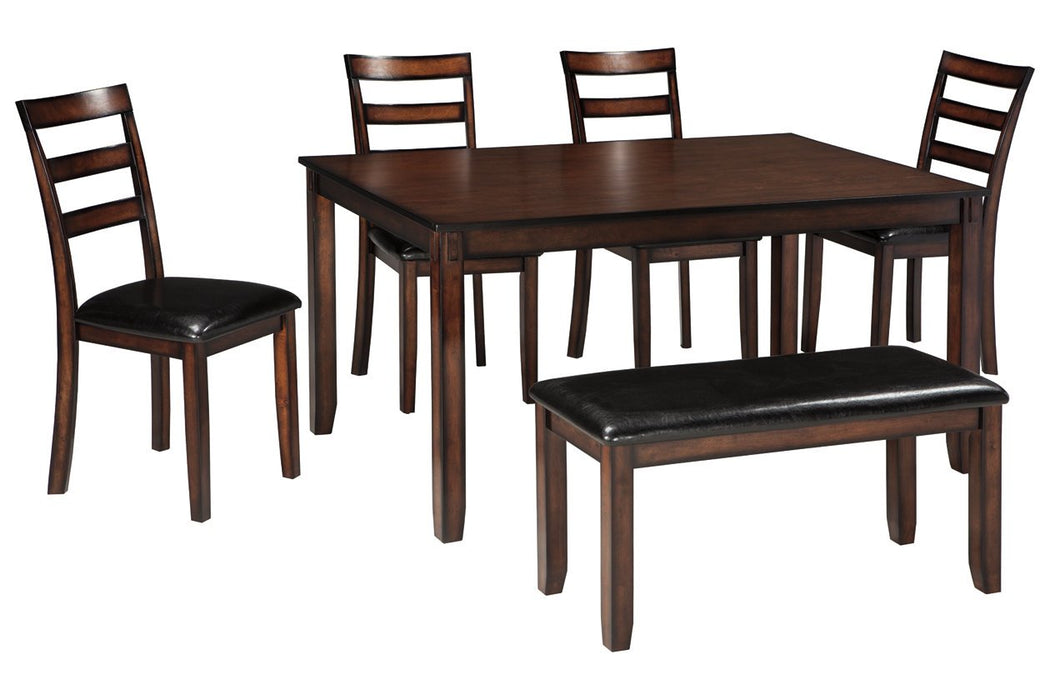 Coviar Brown Dining Table and Chairs with Bench (Set of 6) - D385-325 - Gate Furniture