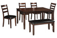Coviar Brown Dining Table and Chairs with Bench (Set of 6) - D385-325 - Gate Furniture