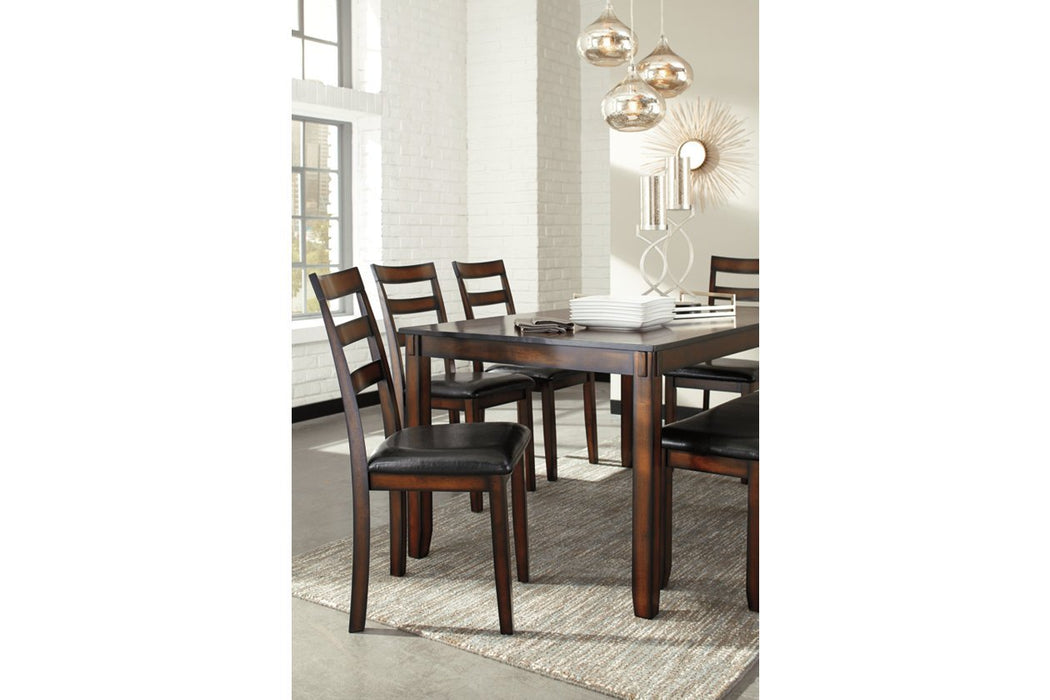 Coviar Brown Dining Table and Chairs with Bench (Set of 6) - D385-325 - Gate Furniture