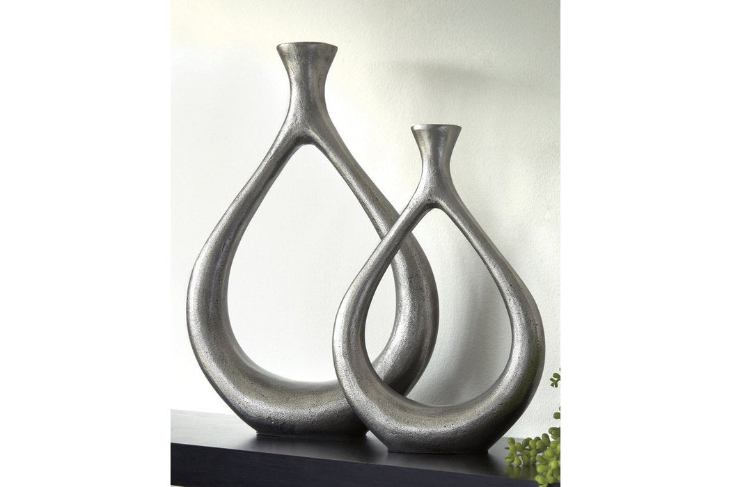 Dimaia Antique Silver Finish Vase (Set of 2) - A2000348 - Gate Furniture