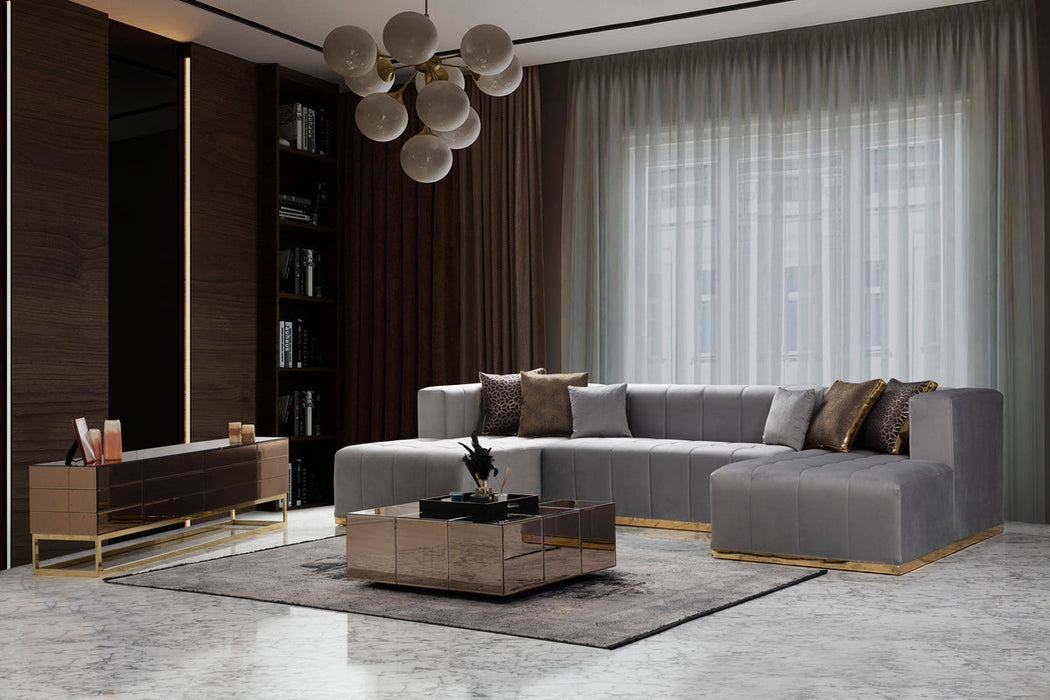 Elisha Gray Velvet Double Chaise Sectional - ELISHAGRAY-SEC - Gate Furniture