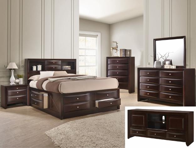 Emily Dark Cherry Queen Storage Platform Bed - Gate Furniture