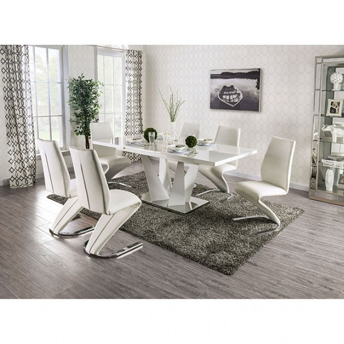 ZAIN White/Chrome Dining Room Set