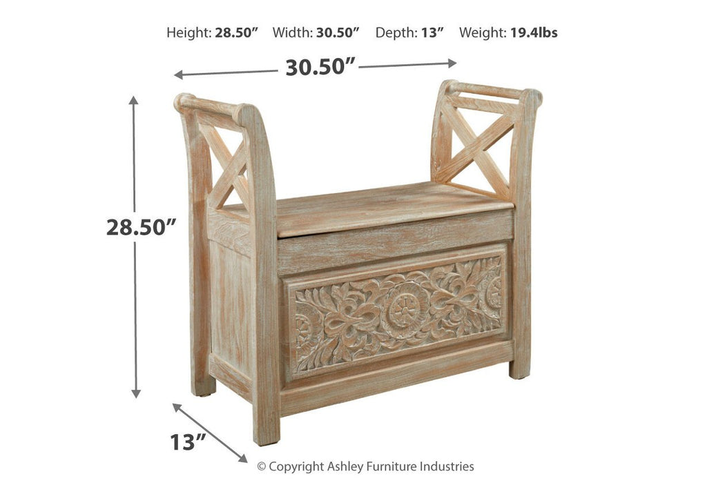 Fossil Ridge Whitewash Accent Bench - A4000001 - Gate Furniture