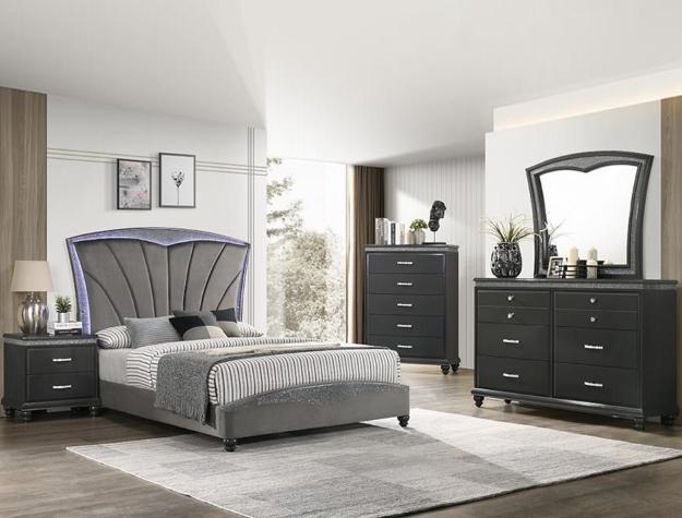 Frampton Gray Queen LED Platform Bed - Gate Furniture