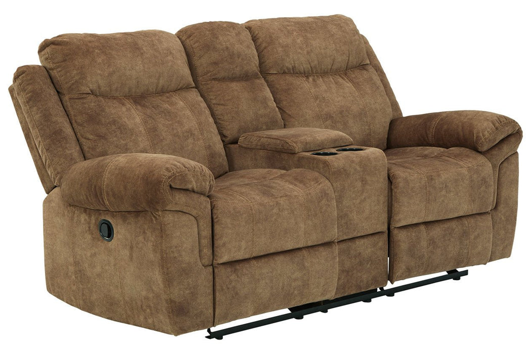 Huddle-Up Nutmeg Glider Reclining Loveseat with Console - 8230494 - Gate Furniture