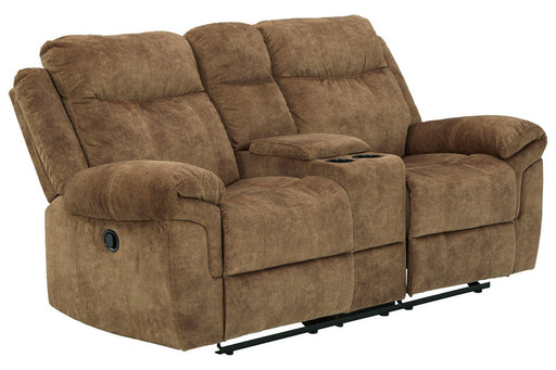 Huddle-Up Nutmeg Glider Reclining Loveseat with Console - 8230494 - Gate Furniture