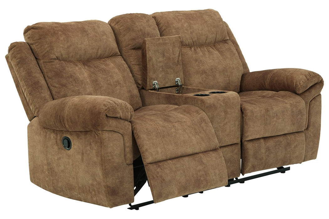 Huddle-Up Nutmeg Glider Reclining Loveseat with Console - 8230494 - Gate Furniture