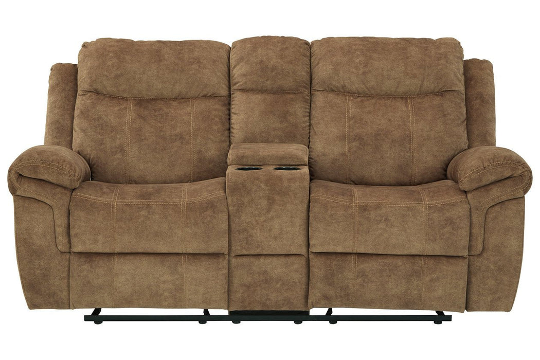 Huddle-Up Nutmeg Glider Reclining Loveseat with Console - 8230494 - Gate Furniture