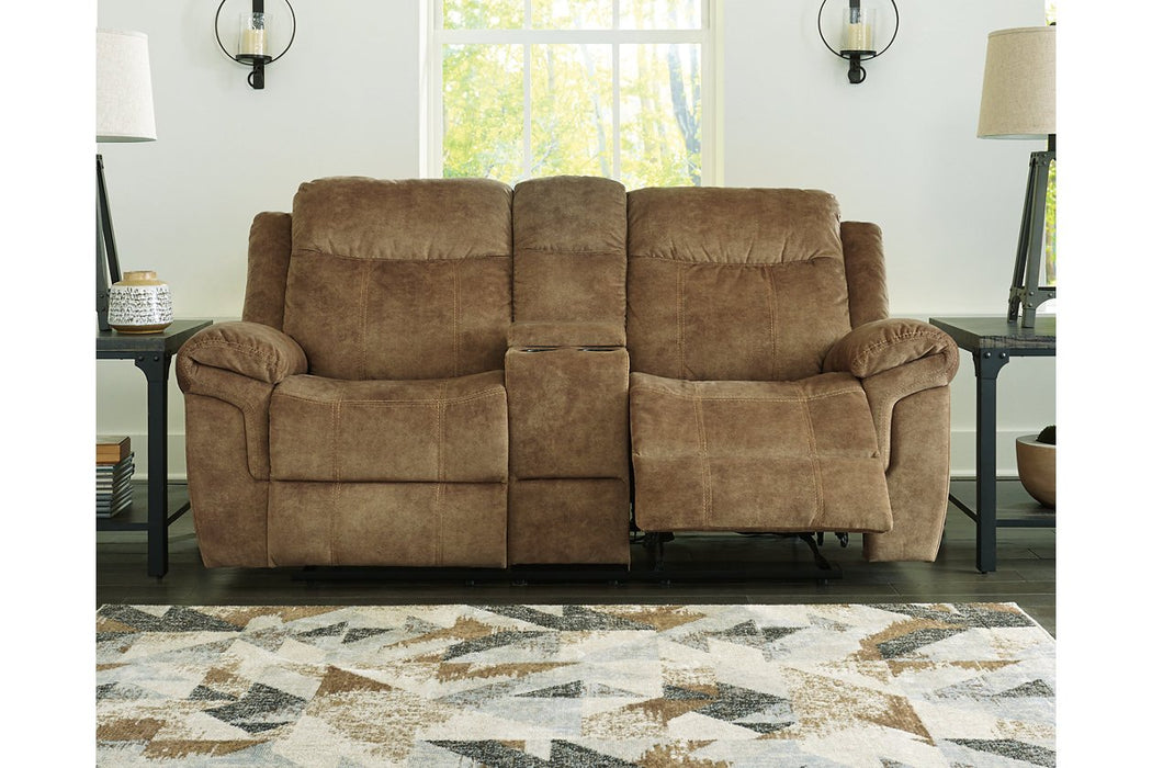 Huddle-Up Nutmeg Glider Reclining Loveseat with Console - 8230494 - Gate Furniture