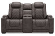 HyllMont Gray Power Reclining Loveseat with Console - 9300318 - Gate Furniture