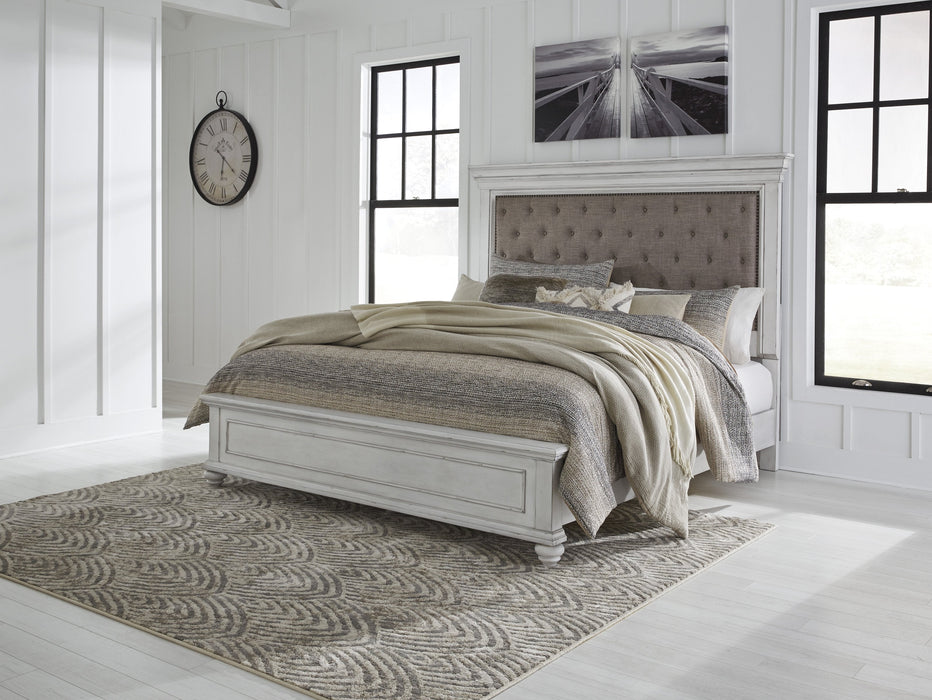 Kanwyn Whitewash King Upholstered Panel Bed - Gate Furniture