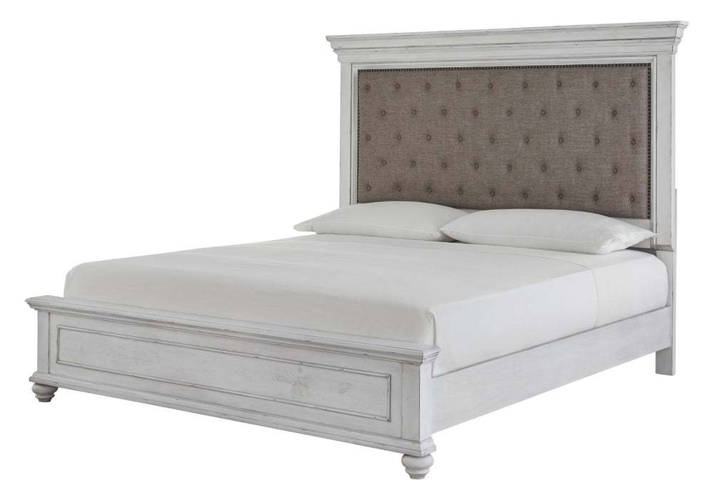 Kanwyn Whitewash King Upholstered Panel Bed - Gate Furniture