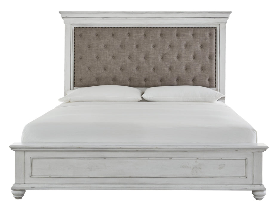 Kanwyn Whitewash King Upholstered Panel Bed - Gate Furniture
