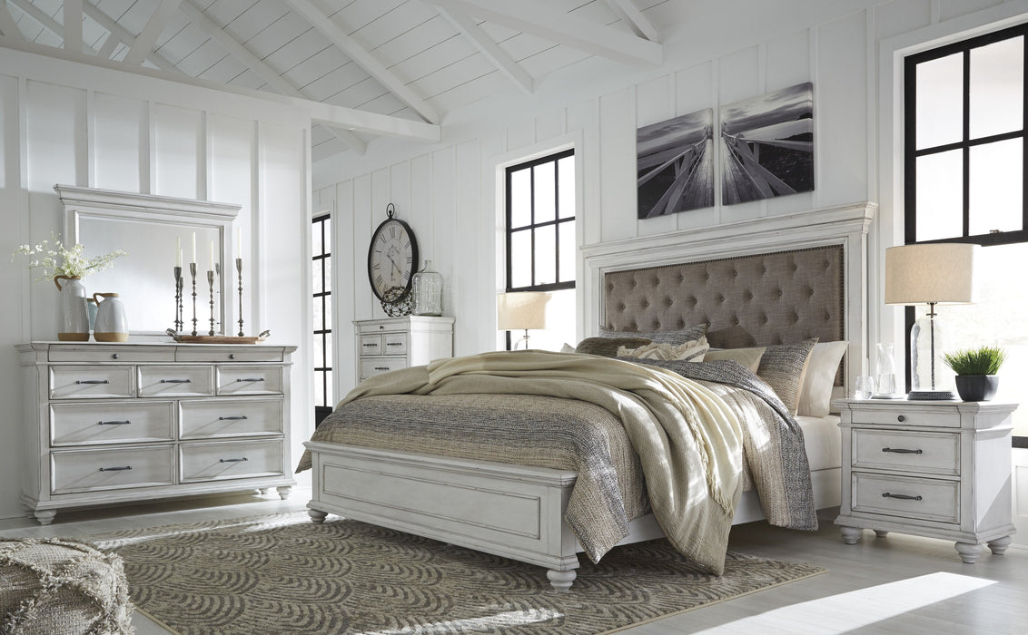 Kanwyn Whitewash King Upholstered Panel Bed - Gate Furniture