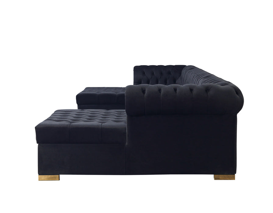 Lauren Black Velvet Double Chaise Sectional