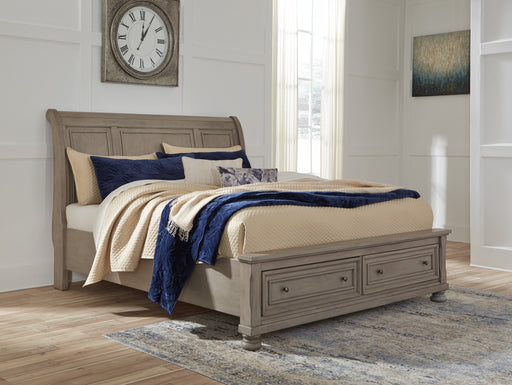 Lettner Light Gray King Storage Platform Sleigh Bed - Gate Furniture
