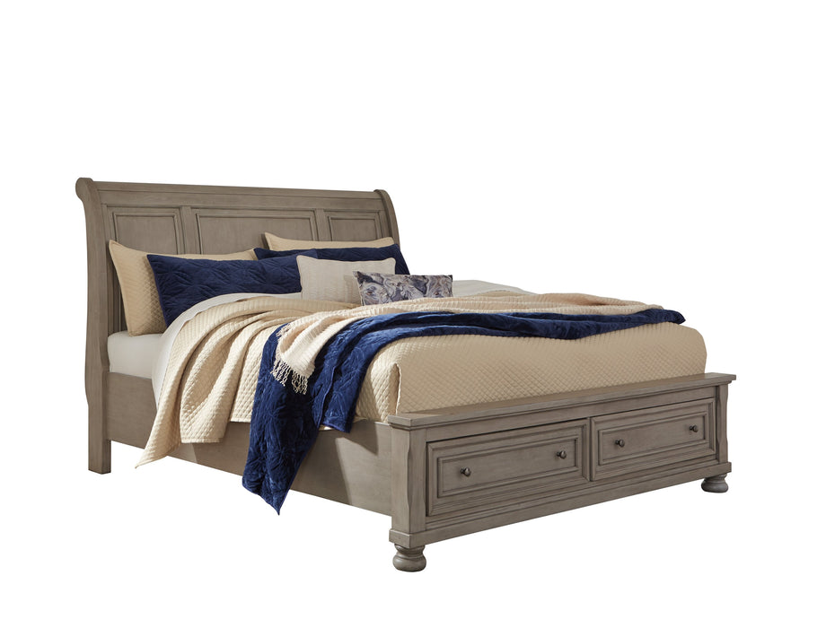 Lettner Light Gray King Storage Platform Sleigh Bed - Gate Furniture