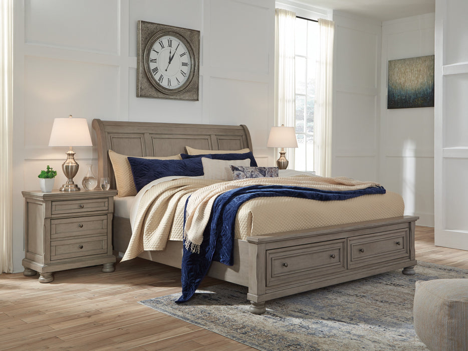 Lettner Light Gray Queen Storage Platform Sleigh Bed - Gate Furniture