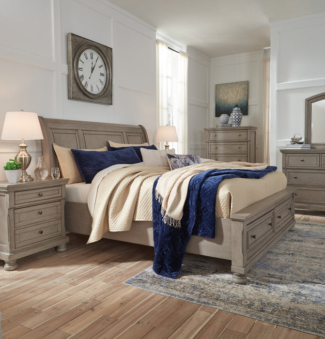 Lettner Light Gray Sleigh Bedroom Set - Gate Furniture