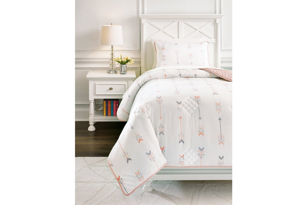 Lexann Pink/White/Gray Twin Comforter Set - Q901001T - Gate Furniture